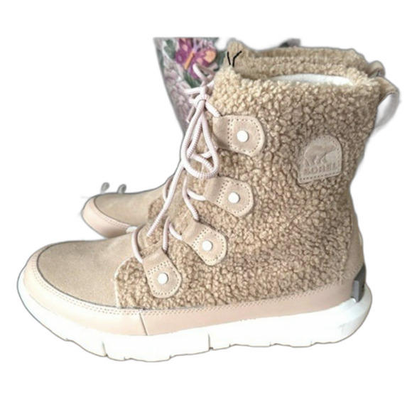 SOREL EXPLORER II LIL JOAN COZY SHERPA WATERPROOF BOOTS SIZE 9 SAND & PINK NWOB - Picture 3 of 13